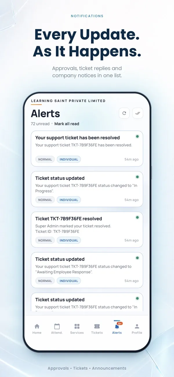 Abhishek International HRMS: Alerts & notifications