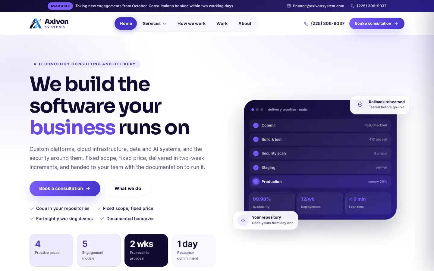 Axivon Systems website — homepage