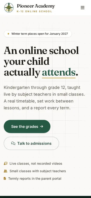 Pioneer Academy on mobile